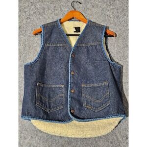 Roebucks Denim Vest Mens Medium Blue Sherpa Lined Snap Front Vintage